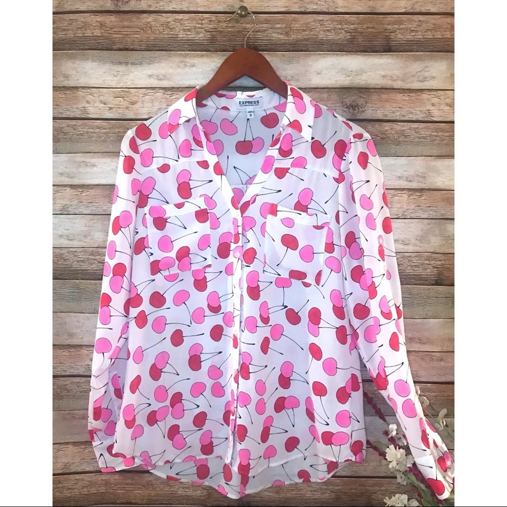 Express Whimsical Cherry Print Button Down Top M